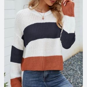 MOON & MADISON Tricolor Color Block Round Neck Dropped Shoulder Sweater Sz M